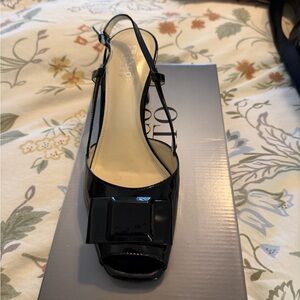 Franco Sarto Black Patent Slingback Heels